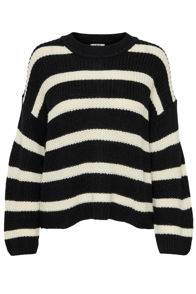 JDYJUSTY L/S STRIPE PULLOVER KNT NO 15264902 BLACK/EGGNOG